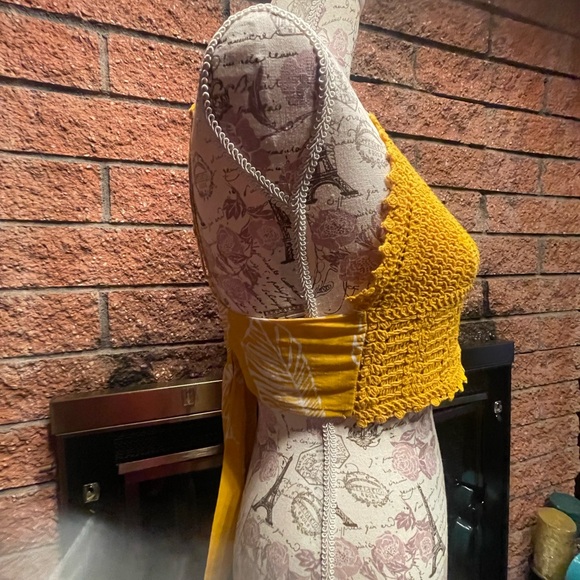 Shein Mustard Crochet Crop Top Bracelet Adjustable Leaf Design 60%Cotton Size XS - Picture 3 of 13